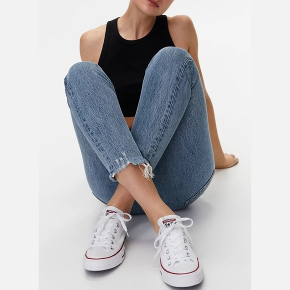 Levi's Wedgie Icon High Rise Fray Hem Straight Leg Ankle Jeans - Picture 3 of 11